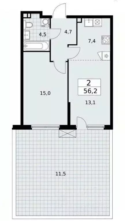 Квартира, 2 комнаты, 56.2 м - Фото 1