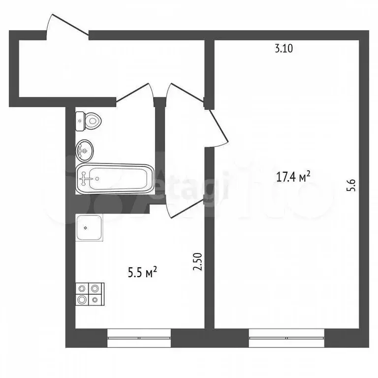 1-к. квартира, 32 м, 1/5 эт. - Фото 0