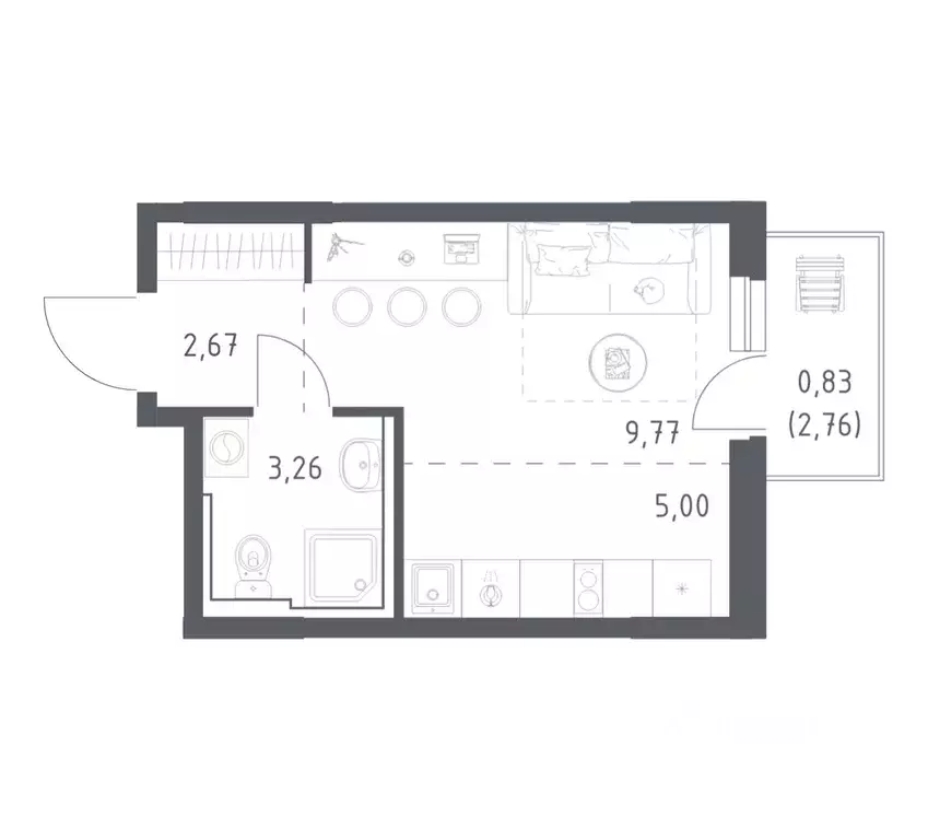 Студия Башкортостан, Уфа Дема жилрайон, Новая Дема жилой комплекс, ... - Фото 1