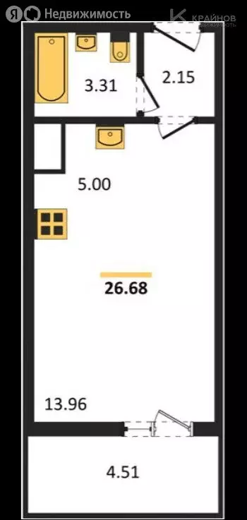 Квартира-студия: Воронеж, Краснознамённая улица, 72 (26.61 м) - Фото 1