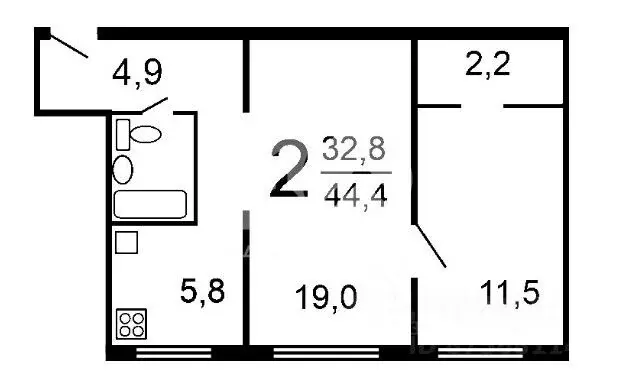 2-к кв. Новосибирская область, Новосибирск Трикотажная ул., 56 (44.5 ... - Фото 2