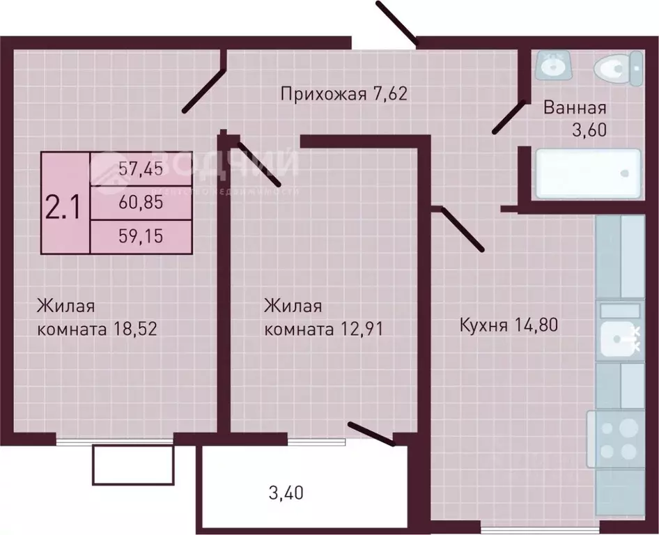 2-к кв. Чувашия, Новочебоксарск Советская ул., поз1 (61.0 м) - Фото 2