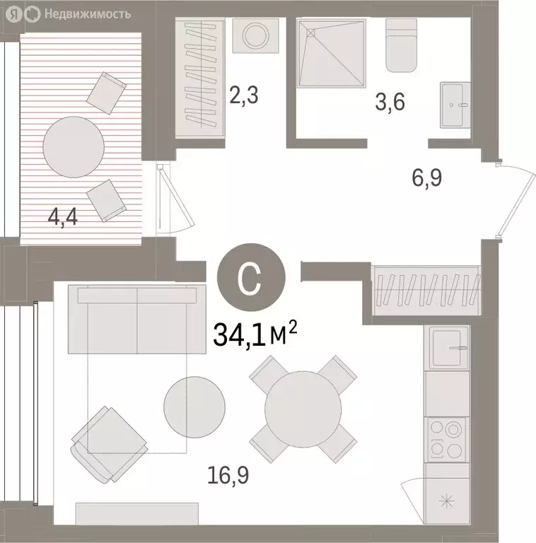 Квартира-студия: Тюмень, улица Муравленко, 9/2 (34.06 м) - Фото 1