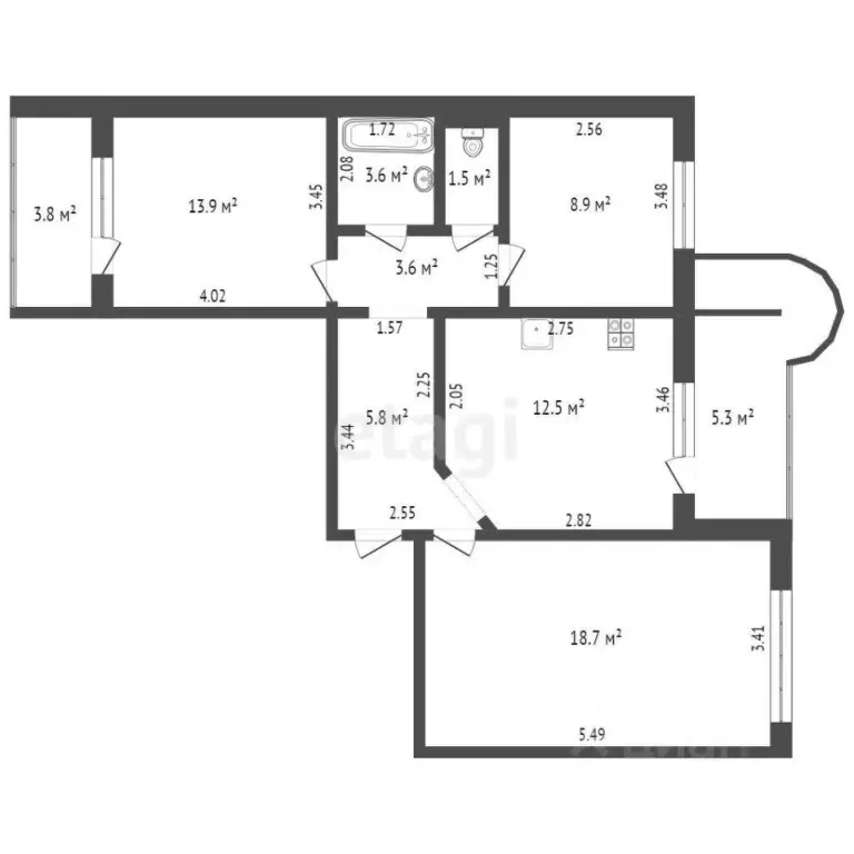 3-к кв. Самарская область, Самара ул. Александра Матросова, 49 (73.0 ... - Фото 2