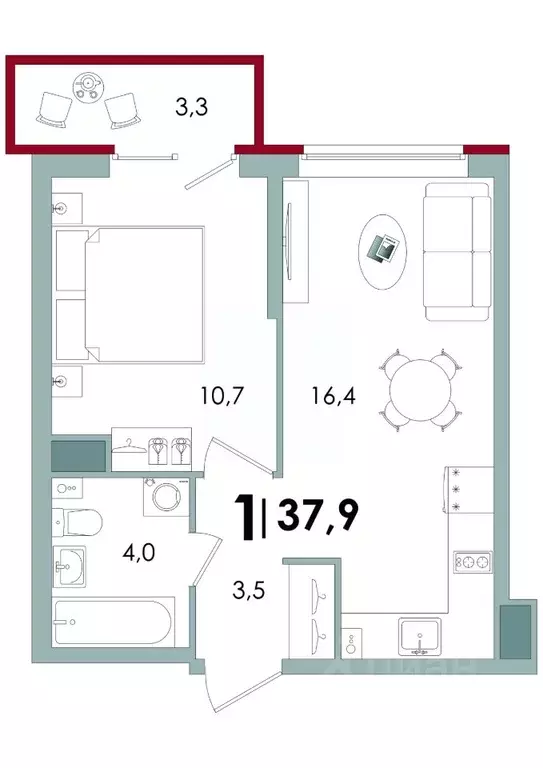 1-к кв. Тверская область, Тверь Южный жилой комплекс (37.9 м) - Фото 0