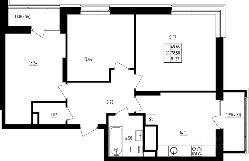 3-к кв. Татарстан, Казань Мечта жилой комплекс, 5 (81.27 м) - Фото 1