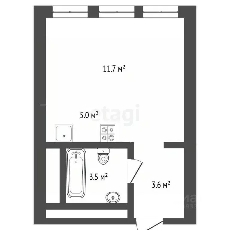 Студия Тюменская область, Тюмень ул. Евгения Войнова, 3 (24.0 м) - Фото 2