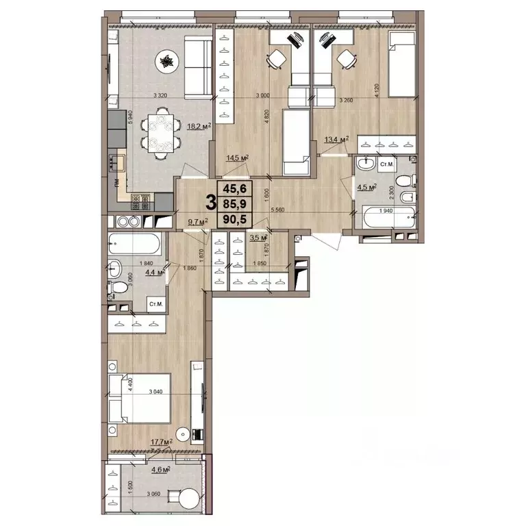 3-к кв. Рязанская область, Рязань Еврокласс жилой комплекс (90.5 м) - Фото 1