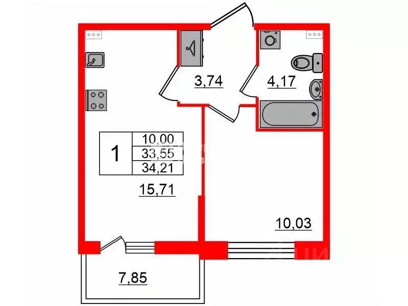 1-к кв. Санкт-Петербург Манчестерская ул., 3к2 (34.0 м) - Фото 1