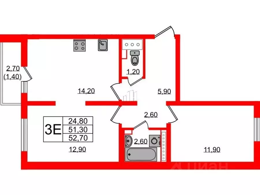 2-к кв. Санкт-Петербург дор. Муринская, 29 (52.7 м) - Фото 1