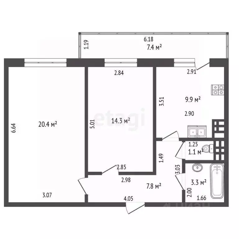 2-к кв. Башкортостан, Стерлитамак ул. Строителей, 63 (56.8 м) - Фото 1