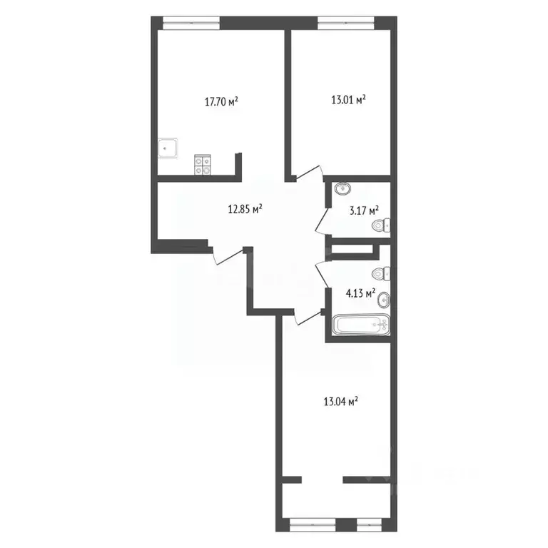 2-к кв. Тюменская область, Тюмень Ставропольская ул., 160/1 (69.3 м) - Фото 1
