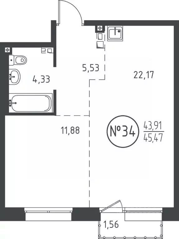 1-к кв. Иркутская область, Иркутск ул. Эдуара Дьяконова, 10 (45.26 м) - Фото 0