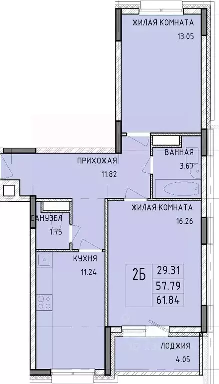 2-к кв. Тульская область, Тула Юго-Восточный мкр,  (61.84 м) - Фото 0