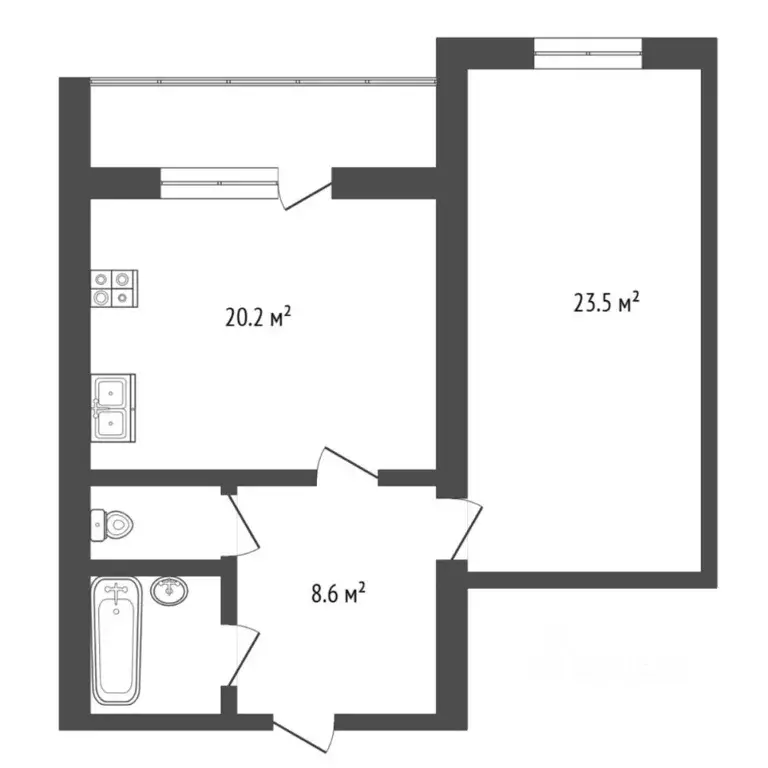 1-к кв. Тюменская область, Тюмень Микрорайон мыс, ул. Малиновского, 5Б ... - Фото 1