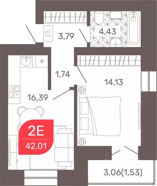 1-к кв. Забайкальский край, Чита Романовский мкр, 32 (42.7 м) - Фото 1