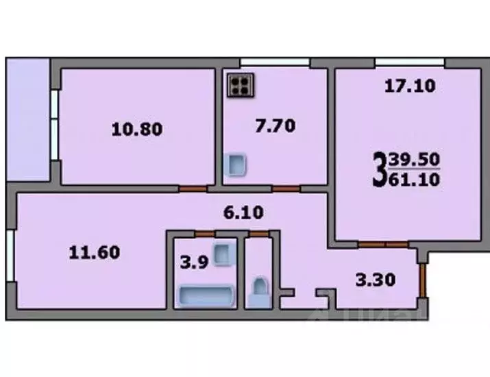 3-к кв. Москва Ангарская ул., 17 (61.3 м) - Фото 2