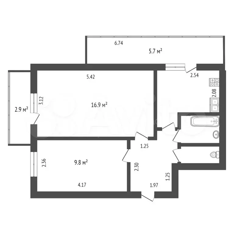 2-к. квартира, 40,7 м, 4/9 эт. - Фото 0