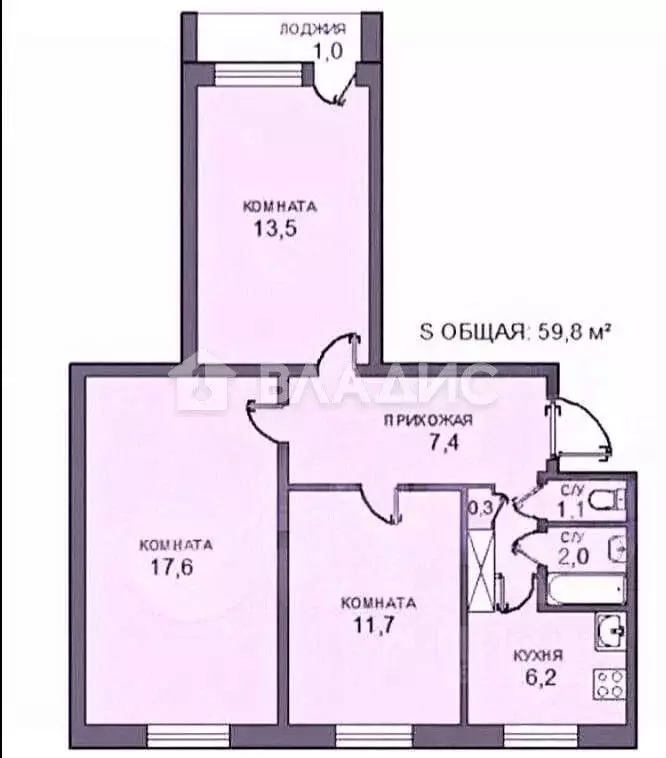 3-к кв. Ленинградская область, Всеволожск Ленинградская ул., 21к1 ... - Фото 2