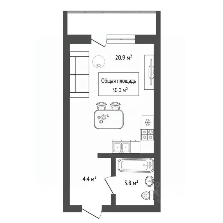 Студия Новосибирская область, Новосибирск Затулинский жилмассив, ул. ... - Фото 2