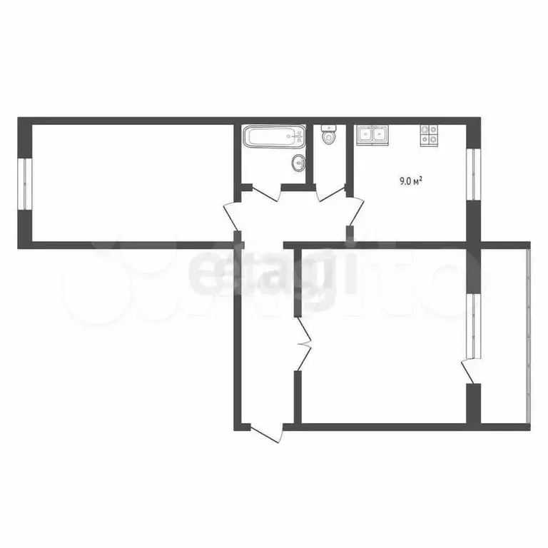 2-к. квартира, 51,4 м, 5/5 эт. - Фото 0
