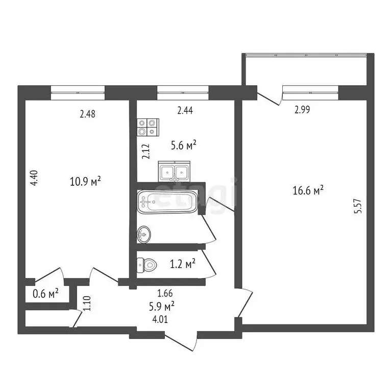 2-комнатная квартира: Петрозаводск, улица Кузьмина, 39 (44 м) - Фото 0