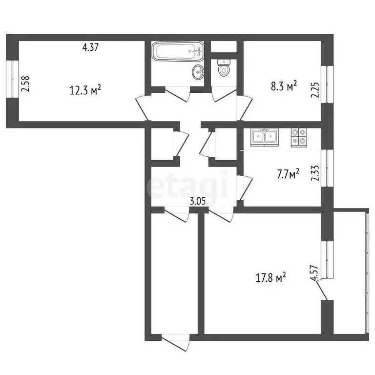 3-комнатная квартира: Челябинск, улица Ворошилова, 55А (61.2 м) - Фото 0