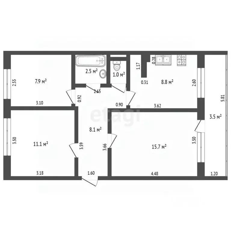 3-к кв. Забайкальский край, Чита Советская ул., 9 (58.1 м) - Фото 2