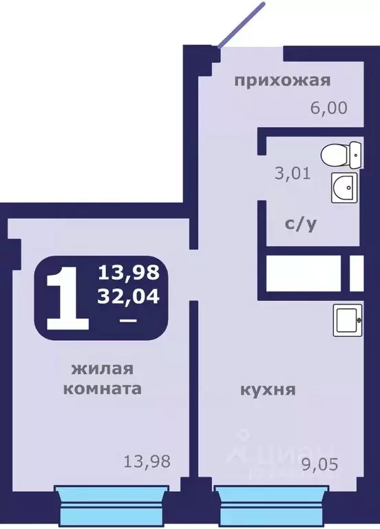 1-к кв. Красноярский край, Красноярск ул. Шевченко, 1 (32.04 м) - Фото 0