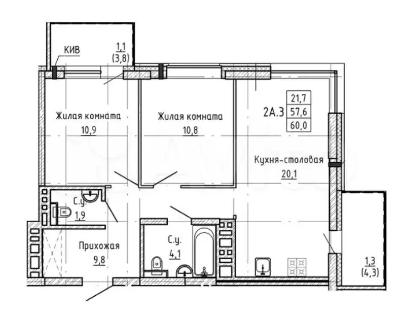 2-к. квартира, 60м, 5/23эт. - Фото 0