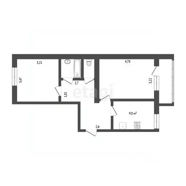 2-к кв. Тюменская область, Тюмень Институтская ул., 6 (51.0 м) - Фото 2