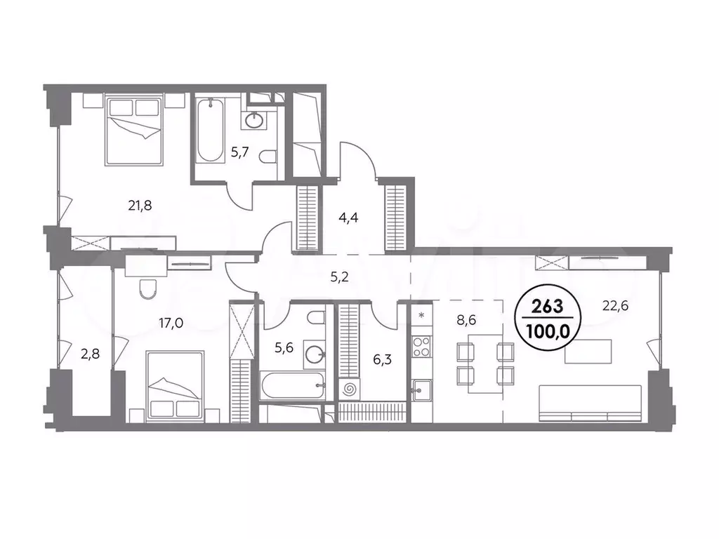 2-к. квартира, 100 м, 7/8 эт. - Фото 0