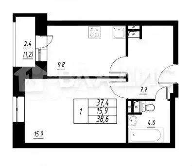 1-к. квартира, 40 м, 3/3 эт. - Фото 0