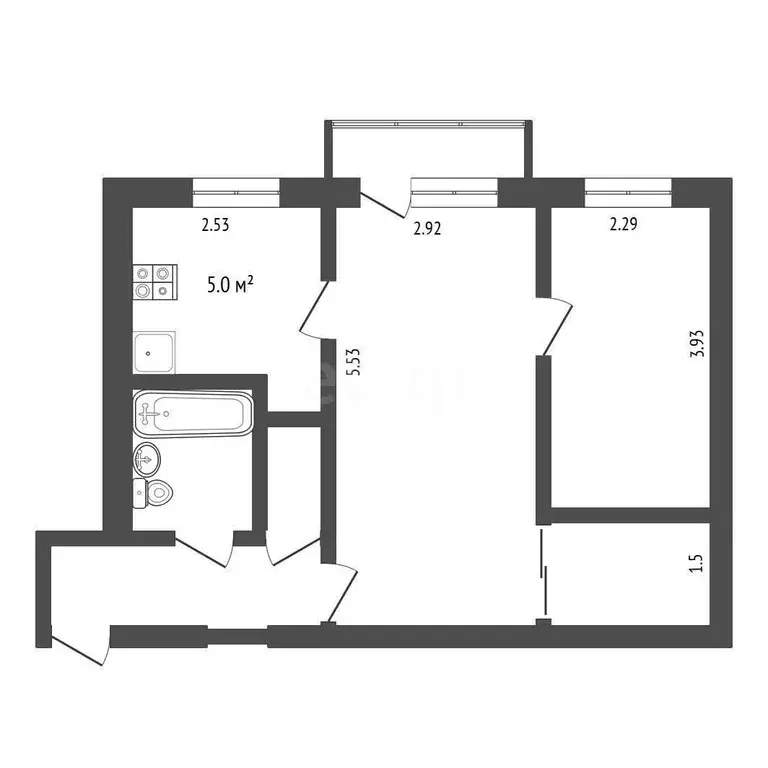 Квартира, 2 комнаты, 41.3 м - Фото 1