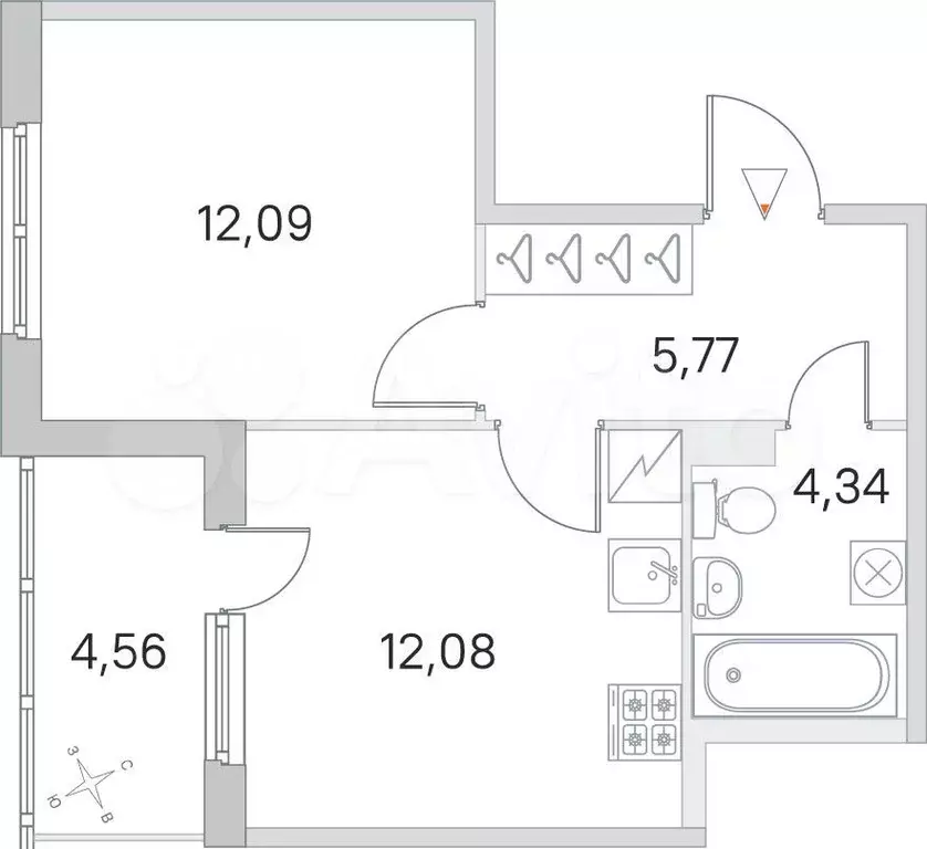 1-к. квартира, 36,6 м, 1/5 эт. - Фото 0