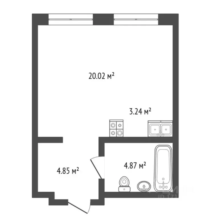 Студия Тюменская область, Тюмень ул. Павла Никольского, 6 (33.4 м) - Фото 2