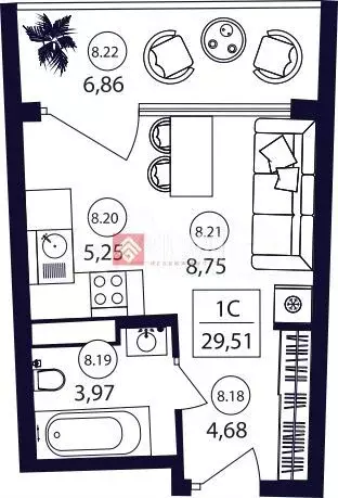 Апартаменты-студия, 29,2 м, 8/14 эт. - Фото 0