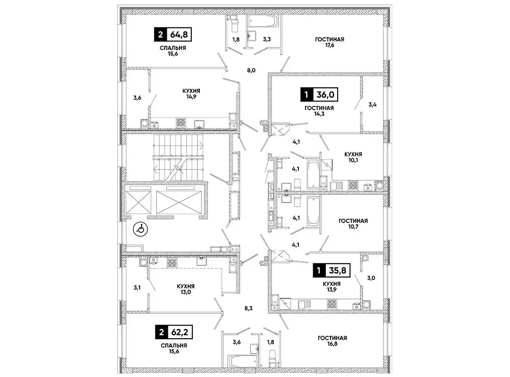 2-к кв. Ставропольский край, Ставрополь ул. Андрея Голуба, 12к8 (64.8 ... - Фото 2