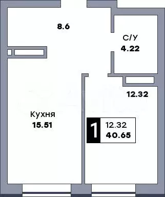 1-к. квартира, 40,7 м, 2/17 эт. - Фото 0