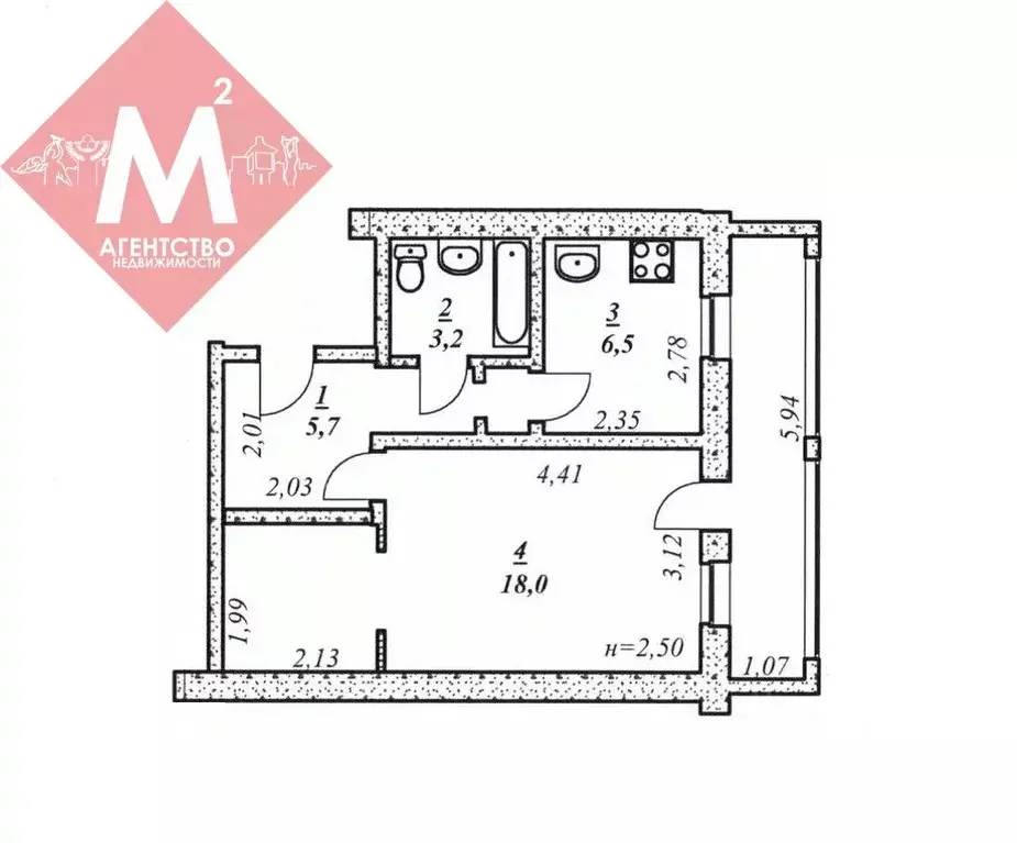 1-к кв. Ханты-Мансийский АО, Нягань Уральская ул., 35А (33.4 м) - Фото 1