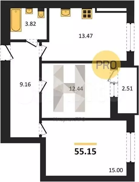 2-к. квартира, 55,2 м, 4/8 эт. - Фото 1