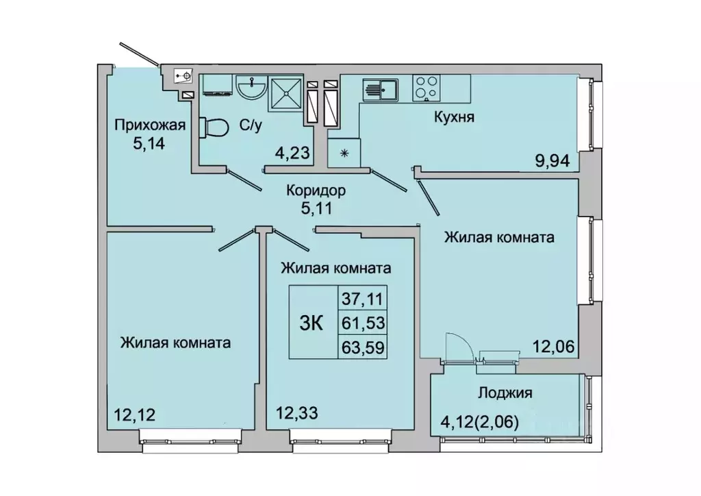 3-к кв. Ростовская область, Батайск ул. Булгакова, 11 (63.59 м) - Фото 1