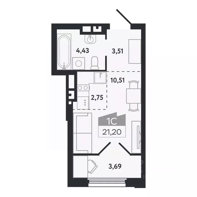 Студия Томская область, Томск Черемошники мкр, ул. Бердская, 14/3 ... - Фото 1