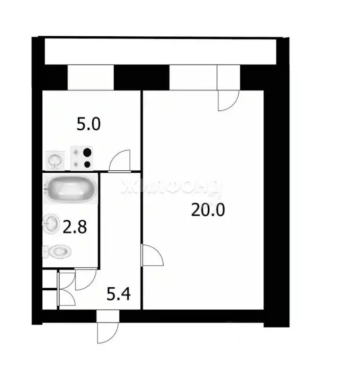 1-к кв. Новосибирская область, Новосибирск ул. Фрунзе, 2Б (34.4 м) - Фото 0