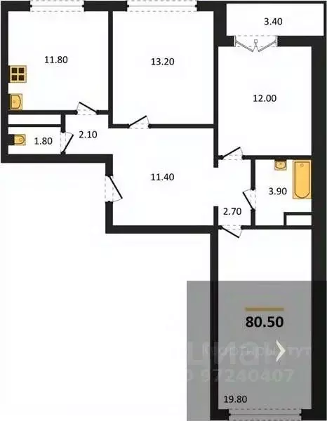 3-к кв. Воронежская область, Новоусманский район, пос. Отрадное ул. ... - Фото 1