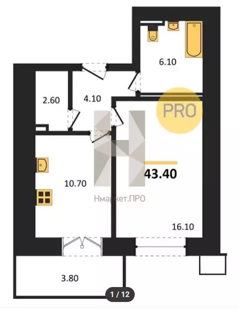 Продаётся 1-к квартира, 44 м - Фото 1