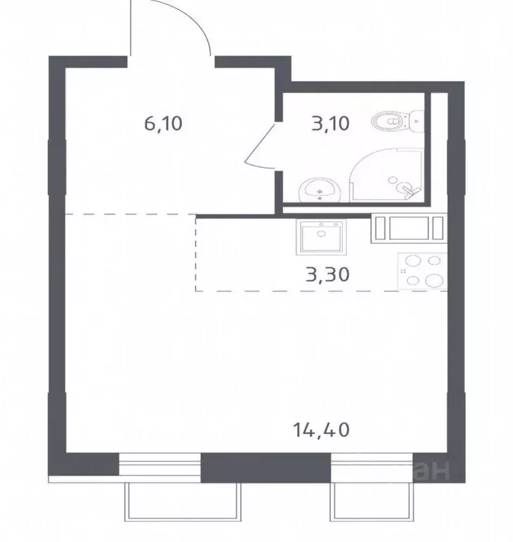 1-к кв. Санкт-Петербург пос. Песочный, Центральная ул., 87 (26.0 м) - Фото 2