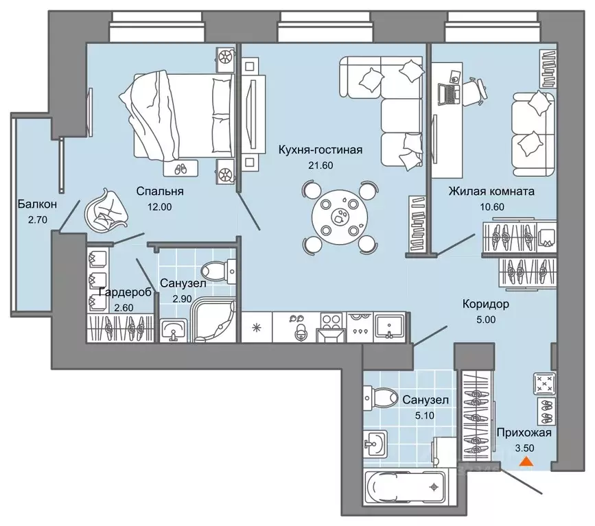 2-к кв. Пермский край, Пермь ул. Дзержинского, 31Б (64.0 м) - Фото 2