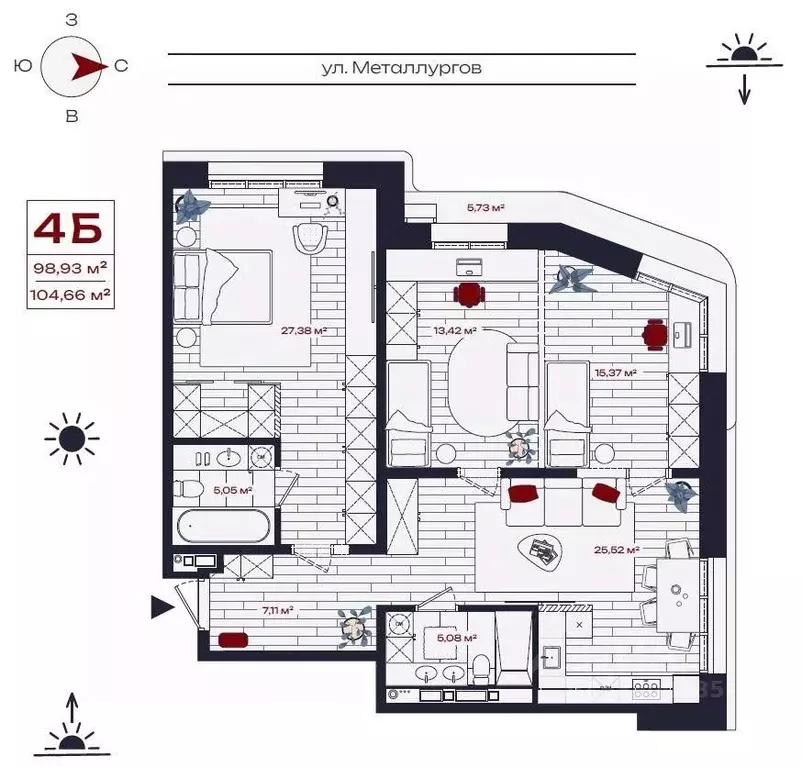 4-к кв. Иркутская область, Братск ул. Металлургов, 10 (104.66 м) - Фото 0