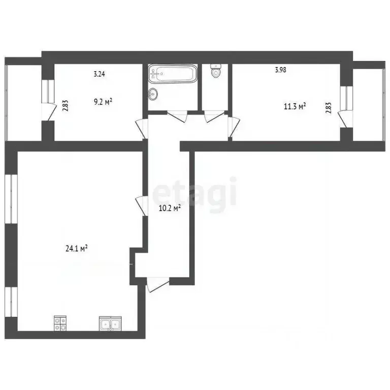 3-к кв. Томская область, Томск просп. Ленина, 189/1 (58.3 м) - Фото 2